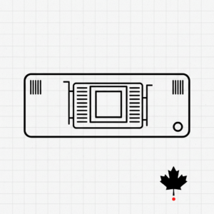 Sovereign AI Box Canada brutalist rack-unit outline H100 GPU schematic maple-leaf jurisdiction marker